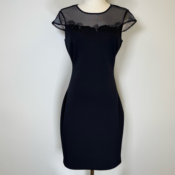 Guess Los Angeles Navy Cap Sleeve Lace Illusion Sheath Dress Women’s Size 4 - Picture 4 of 11